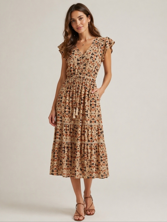 Dex Dresses & Skirts - Dex/ Micro Floral Maxi Dress/ Elastic Waist/ Button Front Bodice/ Size US S